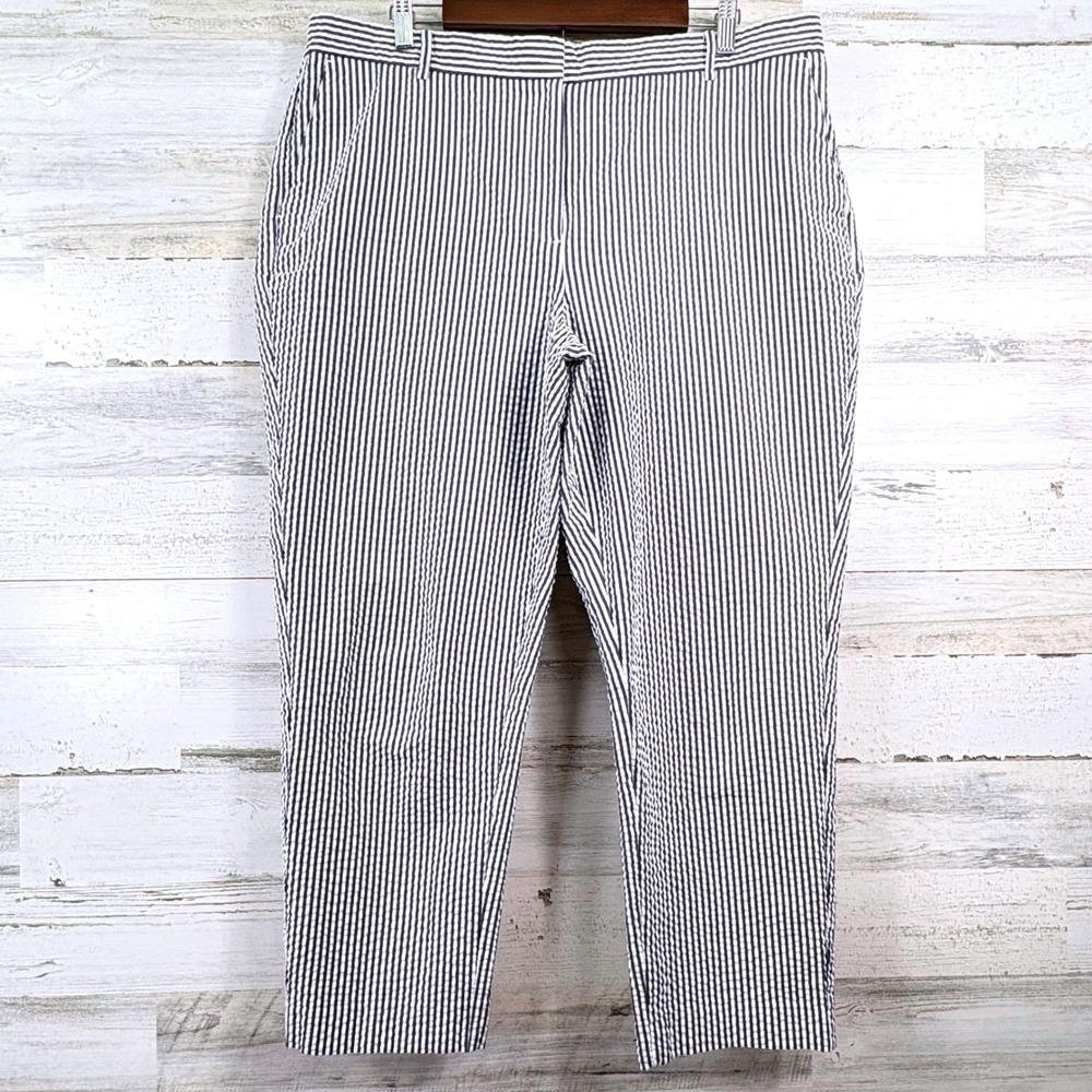 Orvis Seersucker Ankle Pants Womens 18 Navy Blue Striped Cotton Coastal Preppy